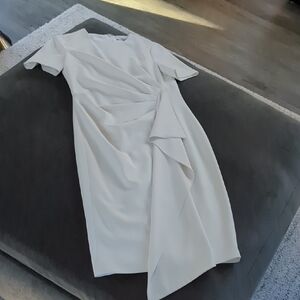 Badgley Mischka Cream Midi Dress with Draped Front